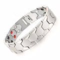 Magnetic Stainless Steel Therapy Bracelet - Silver hexagons