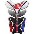Motorcycle Tank Pad Protector. Honda White with Black Carbon Fibre and Chrome  Universal Tank Pro...