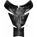 Black and Silver Grey Universal Fit Angelic Flaming Tank Pad Protector. A street pad which fits m...