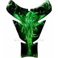 Green and Black Universal Fit Angelic Flaming Tank Pad Protector. A street pad which fits most mo...