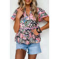 Pink Ricrac Floral Tiered Short Sleeve Blouse