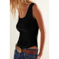 Black Ribbed Exposed Seam Cropped Tank Top