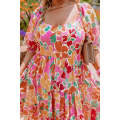 Pink Plus Size Floral Print Smocked Ruffle Tiered Dress