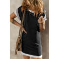 Black Textured Colorblock Edge Patched Pocket T Shirt Dress