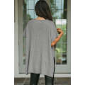 Gray Short Sleeve Side Slit Oversized Sweater