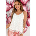 White Butterfly Applique Mesh Overlay Tank Top