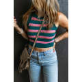 Pink Stripe Sleeveless Knit Cropped Sweater Top
