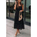 Black Lace Smocked Bodice Sleeveless Midi Dress