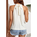 Beige Frenchy Lace Trim Textured Halter Tank Top