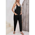 Black Side Pockets Harem Pants Sleeveless V Neck Jumpsuit