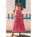 Pink Boho Printed Short Sleeve Flare Tiered Dress
