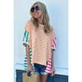 Orange Stripe Colorblock Patchwork Baggy T Shirt