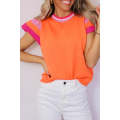 Carrot Contrast Flutter Sleeves Knitted Sweater T Shirt