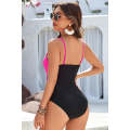 Rose Red Crossover Colorblock Cutout One Piece Swimsuit