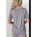 Medium Grey V Neck Pocketed Rounded Hem Tee