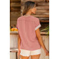 Apricot Pink Textured Colorblock Crew Neck T Shirt
