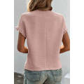 Light Pink Solid Textured Ruffled Short Sleeve Blouse