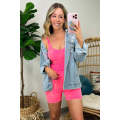Strawberry Pink Mineral Wash Ribbed High Waist Athleisure Romper