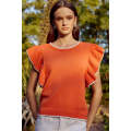 Russet Orange Contrast Trim Ruffle Sleeve Knitted Top