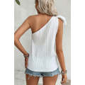 White Textured Bowknot One Shoulder Tank Top