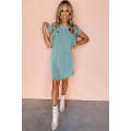 Aruba Blue Textured Ruffled Flutter Sleeve Mini Dress