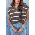 Brown Stripe Zipped Collar Cap Sleeve Knit Top