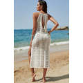 White Tassel Tie Halter Pothole Detail Split Beach Dress