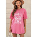 Pink Guitar Slogan Letter Graphic Print Oversized T Shirt