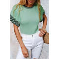 Mint Green Contrast Trim Round Neck Batwing Sleeve Knitted Top