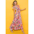 Pink Floral Print Sleeveless Ruffle Tiered Maxi Dress