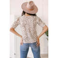 Multicolour Textured Leopard Print Ruched Sleeve T Shirt