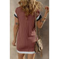 Light French Beige Textured Colorblock Edge Patched Pocket T Shirt Dress