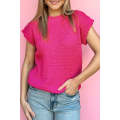Rose Red Scalloped Short Sleeve Summer Sweater Top