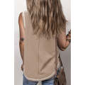 Light French Beige Contrast Stitching Exposed Seam Henley Tank Top