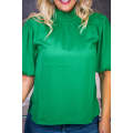 Sea Green Shirred High Neck Puff Sleeve Plus Size Blouse