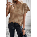 Light French Beige Rib Knitted Wide Sleeve Sweater T Shirt