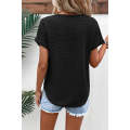 Black Textured Wide Sleeve V Neck T Shirt