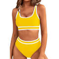 Yellow Contrast Trimmed U Neck High Waist Bikini