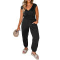 Black Plus Smocked High Waist Sleeveless V Neck Jumpsuit