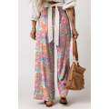 Pink Floral Smocked Waist Loose Pants