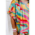 Multicolour Printed Frilled Batwing Sleeve Oversized T Shirt