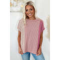 Pink Textured Colorblock Crew Neck T Shirt