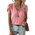 Rose Tan Fashion Petal Sleeve V Neck T Shirt