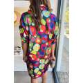 Green Abstract Printed Collared Neck Half Sleeve Shift Dress