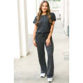 Carbon Grey Exposed Seam Ribbed Tee and Pants Two-piece Outfit