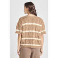Dark Khaki Striped Cable Short Sleeve Sweater