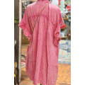 Pink Ruffled Short Sleeve Buttoned Denim Mini Dress