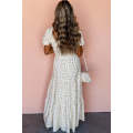 White Frilly Shirred Bodice Tiered Floral Maxi Dress