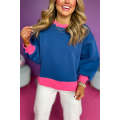 Blue Colorblock Bubble Sleeve Sweatshirt