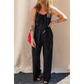 Black Textured Belted Wide Leg Sleeveless Jumpsuit